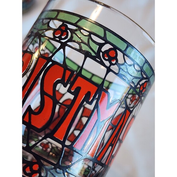 1970s Cera Houze Merry Christmas Seasons Greetings Gold Trimmed Set Of 4 Glasses - Picture 9 of 16